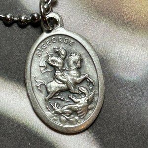 Saint St George on Horse Italy Religious Catholic Medal on Steel Chain Necklace